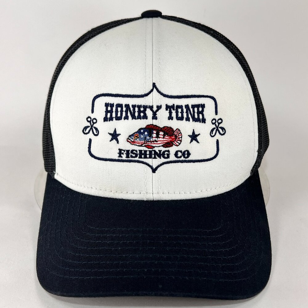 Honky Tonk Fishing Co Snap Back Hat Pacific Fish Outdoor Blue Trucker Mesh Mens